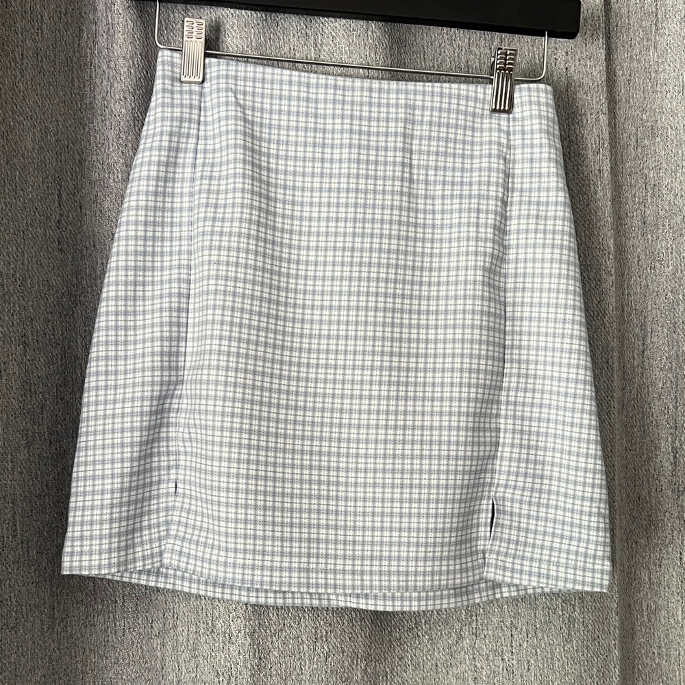 Brandy Melville Blue and White Checkered Mini Skirt